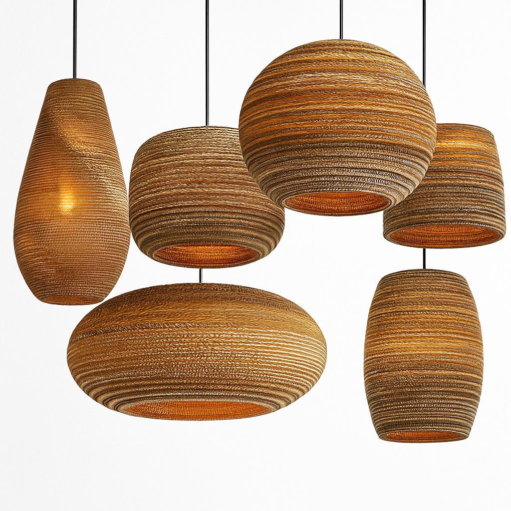 Papieren Hanglamp Bruin Japandi Design E27 Kartonnen Kap 3-5m² Verlichting Interieur Woonkamer Eethoek | Sulvida
