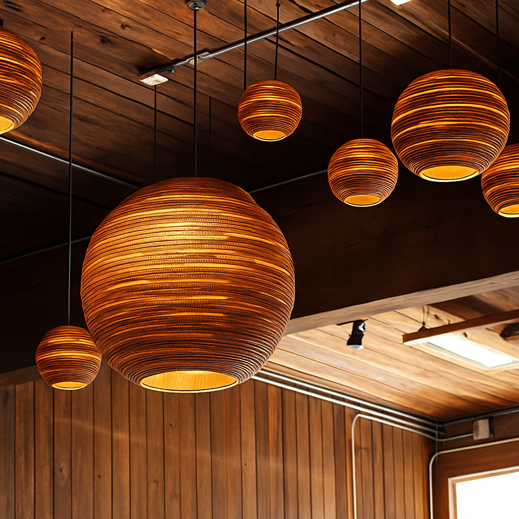 Papieren Hanglamp Bruin Japandi Design E27 Kartonnen Kap 3-5m² Verlichting Interieur Woonkamer Eethoek | Sulvida