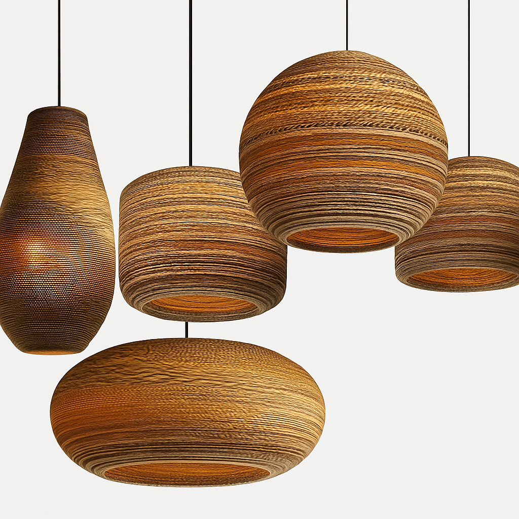 Papieren Hanglamp Bruin Japandi Design E27 Kartonnen Kap 3-5m² Verlichting Interieur Woonkamer Eethoek | Sulvida
