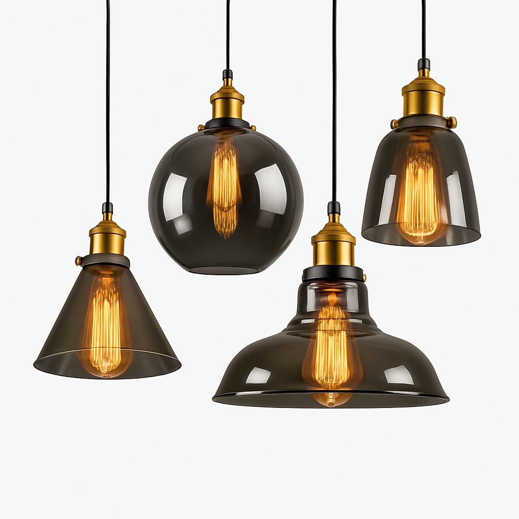 Rookglazen hanglamp vintage ijzer E27 fitting Ø15cm H100cm salon slaapkamer retro stijl plafondverlichting | Sulvida