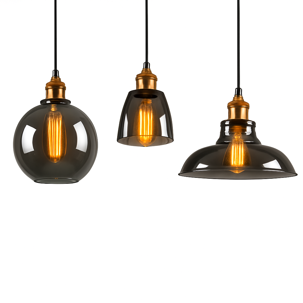 Rookglazen hanglamp vintage ijzer E27 fitting Ø15cm H100cm salon slaapkamer retro stijl plafondverlichting | Sulvida