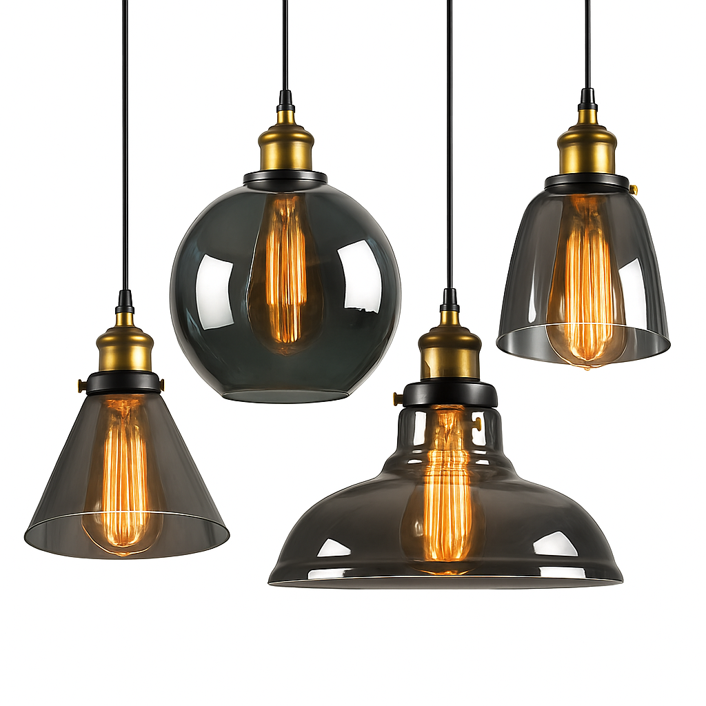Rookglazen hanglamp vintage ijzer E27 fitting Ø15cm H100cm salon slaapkamer retro stijl plafondverlichting | Sulvida
