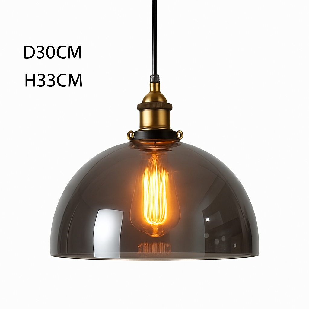 Rookglazen hanglamp vintage ijzer E27 fitting Ø15cm H100cm salon slaapkamer retro stijl plafondverlichting | Sulvida