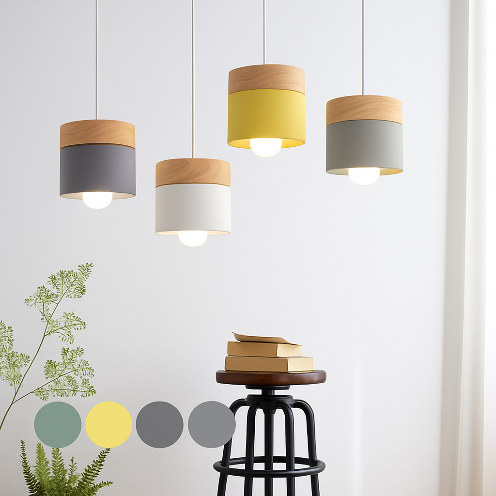 Scandinavische Hanglamp Cilindervorm Hout en Metaal E27 Fitting Verstelbare Kabel 150 cm Eetkamer Woonkamer | Sulvida