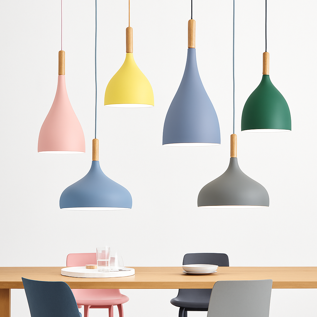 Hanglamp Metaal Kleur met Hout Scandinavisch Design Verstelbaar Snoer Nordic Verlichting Moderne Keuken Eethoek | Sulvida