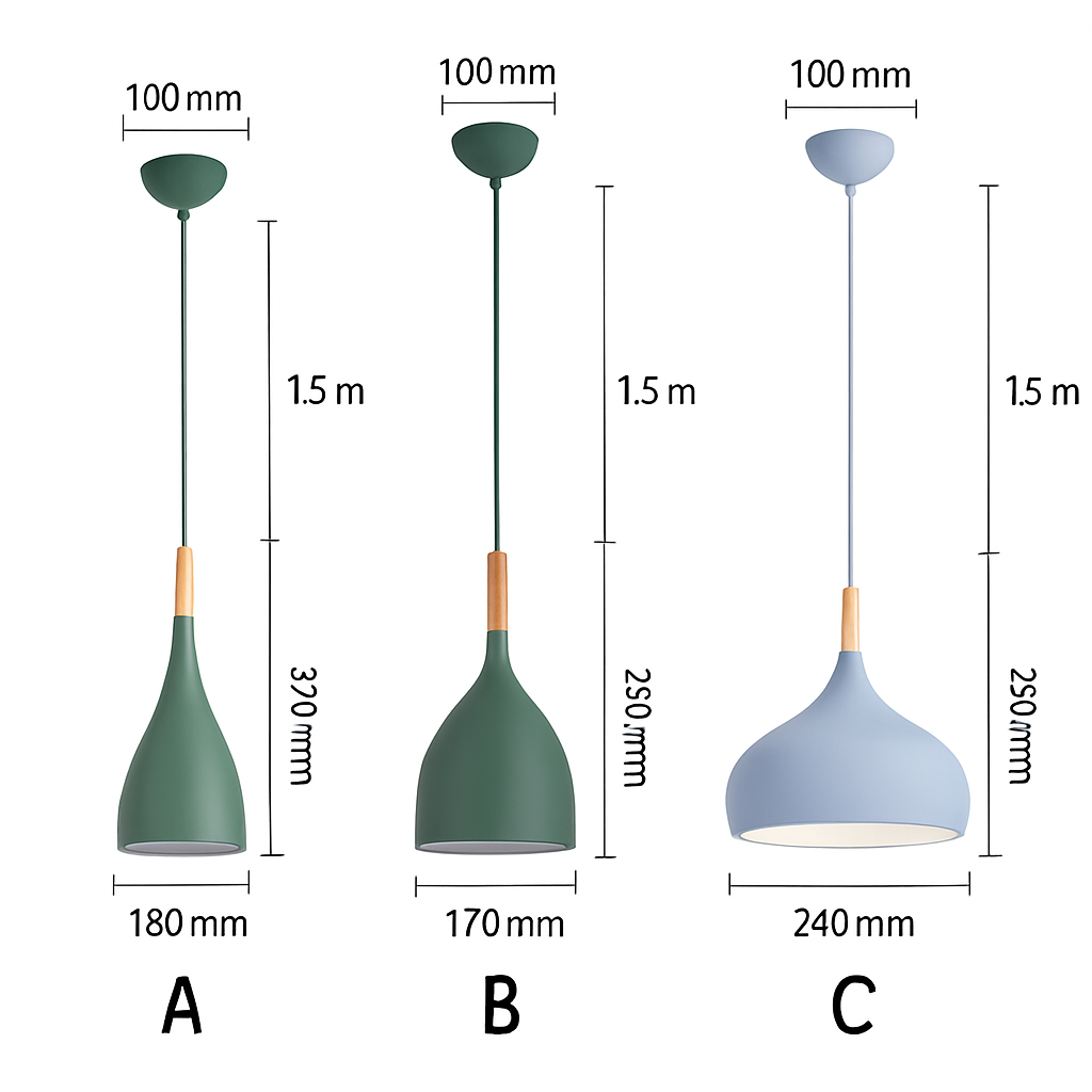 Hanglamp Metaal Kleur met Hout Scandinavisch Design Verstelbaar Snoer Nordic Verlichting Moderne Keuken Eethoek | Sulvida