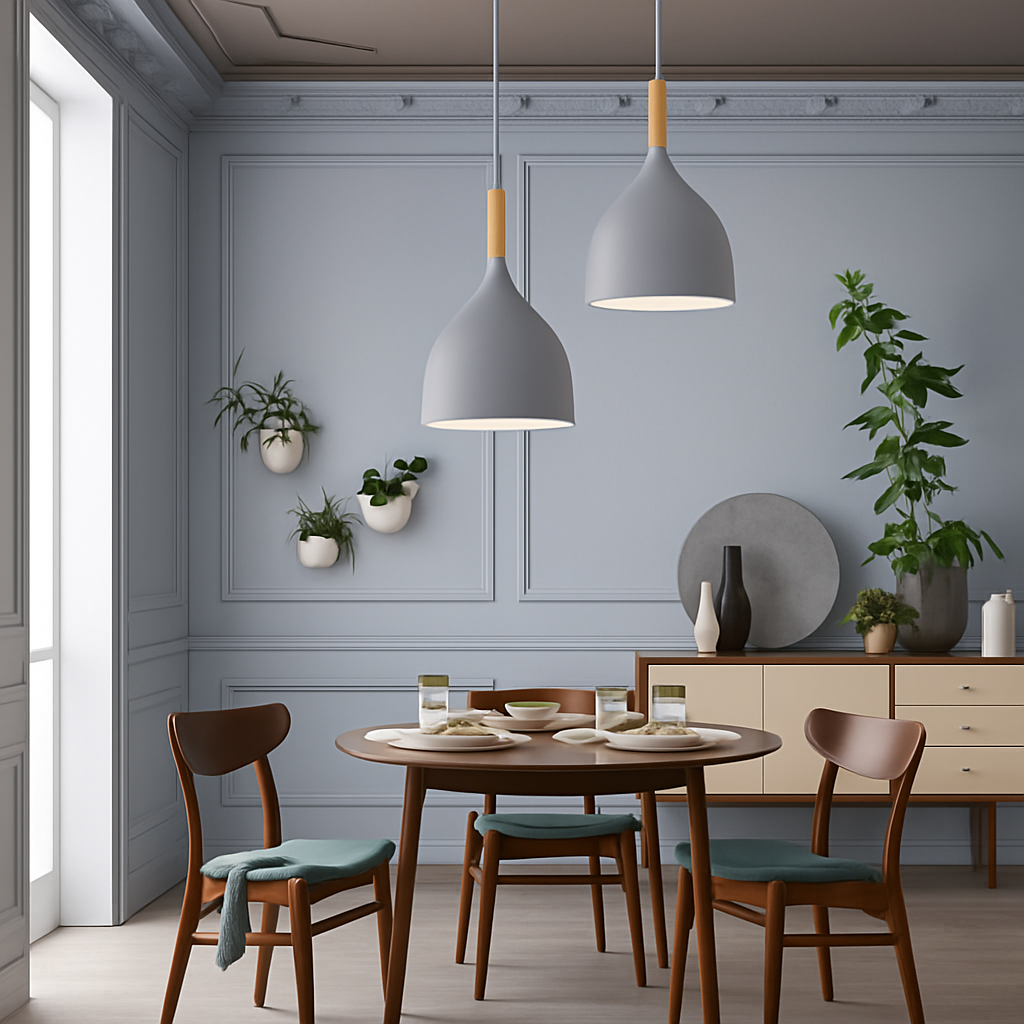 Hanglamp Metaal Kleur met Hout Scandinavisch Design Verstelbaar Snoer Nordic Verlichting Moderne Keuken Eethoek | Sulvida
