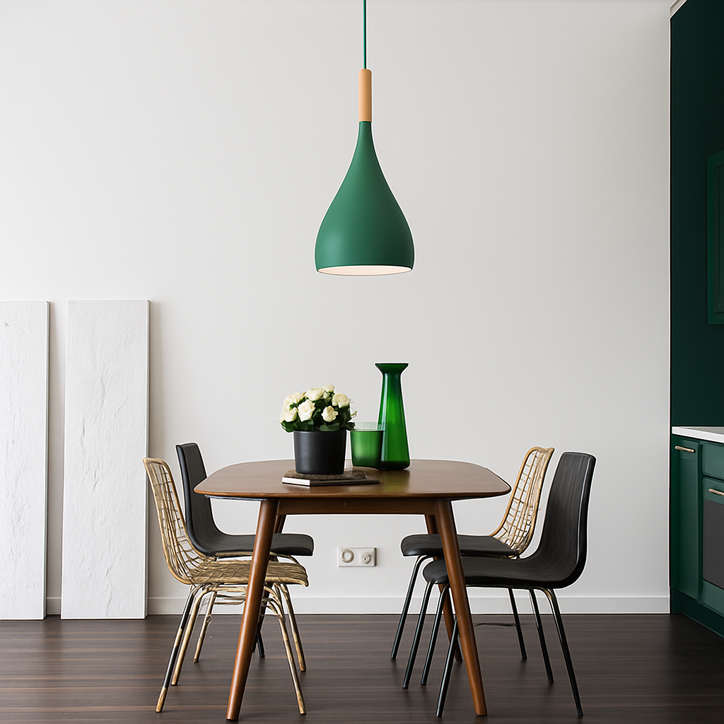 Hanglamp Metaal Kleur met Hout Scandinavisch Design Verstelbaar Snoer Nordic Verlichting Moderne Keuken Eethoek | Sulvida