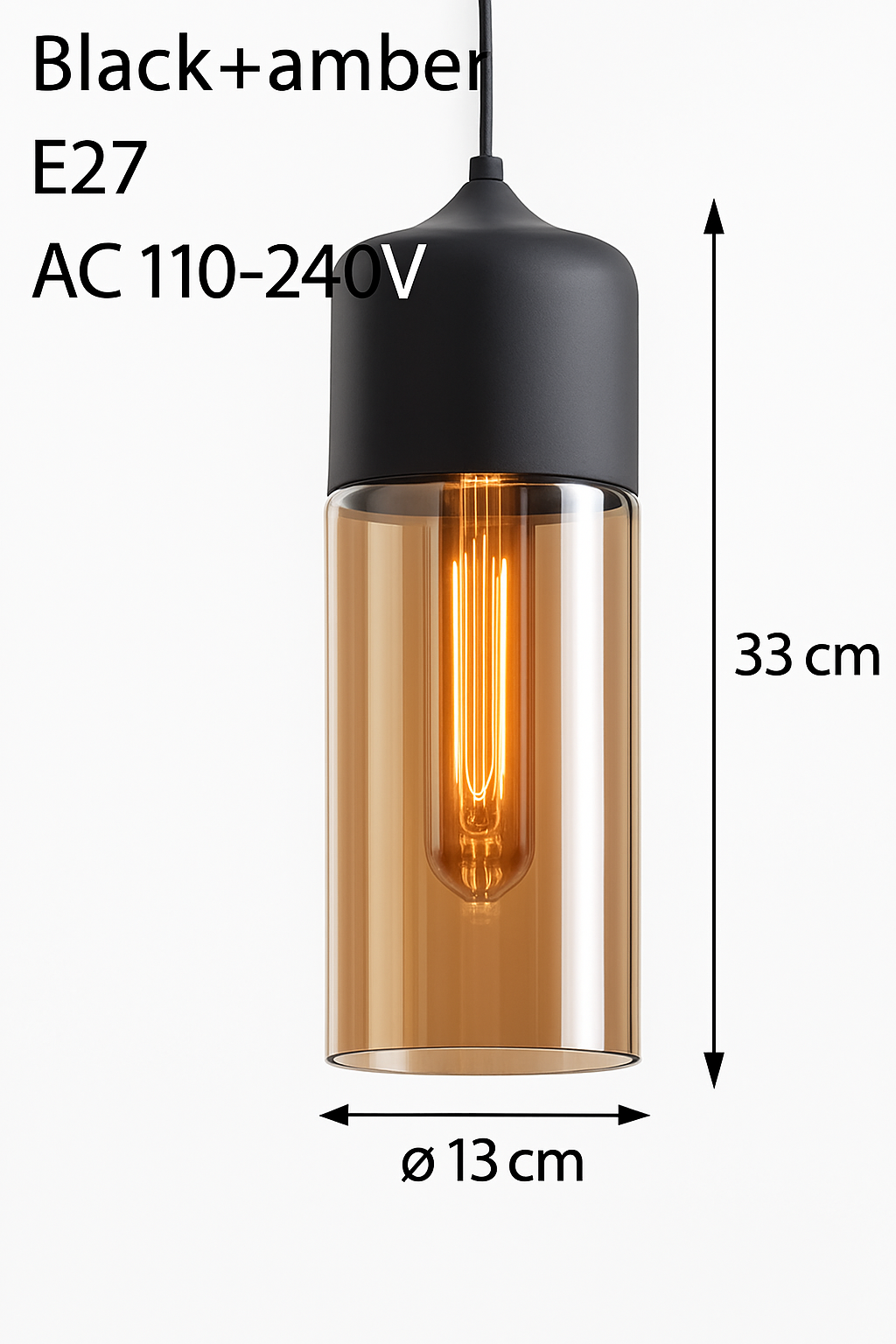 Hanglamp Industrieel Glas Metaal Zwart Ambre Design Modern Vintage Loft Bar Keuken Eettafel Verlichting E27 | Sulvida