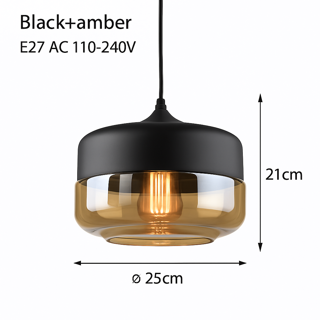 Hanglamp Industrieel Glas Metaal Zwart Ambre Design Modern Vintage Loft Bar Keuken Eettafel Verlichting E27 | Sulvida