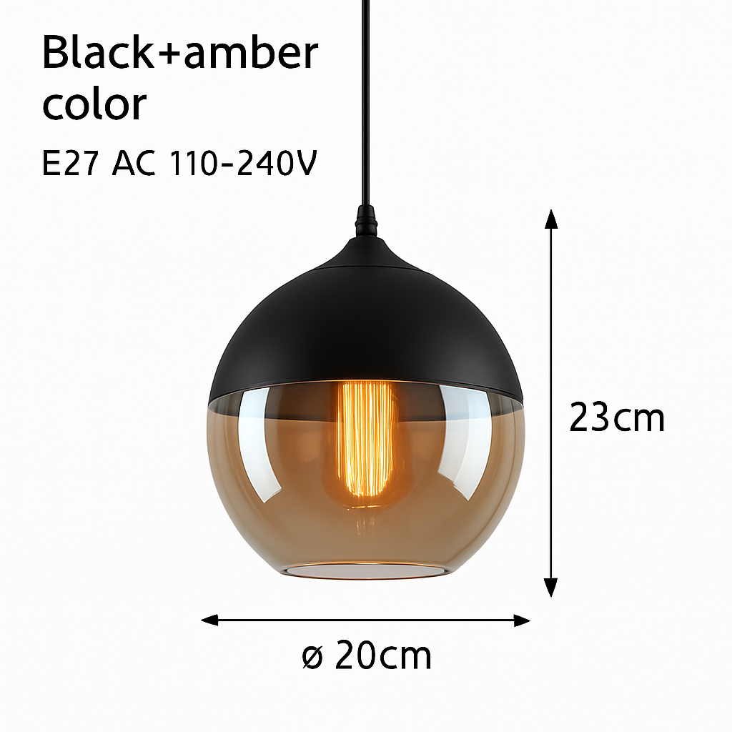 Hanglamp Industrieel Glas Metaal Zwart Ambre Design Modern Vintage Loft Bar Keuken Eettafel Verlichting E27 | Sulvida