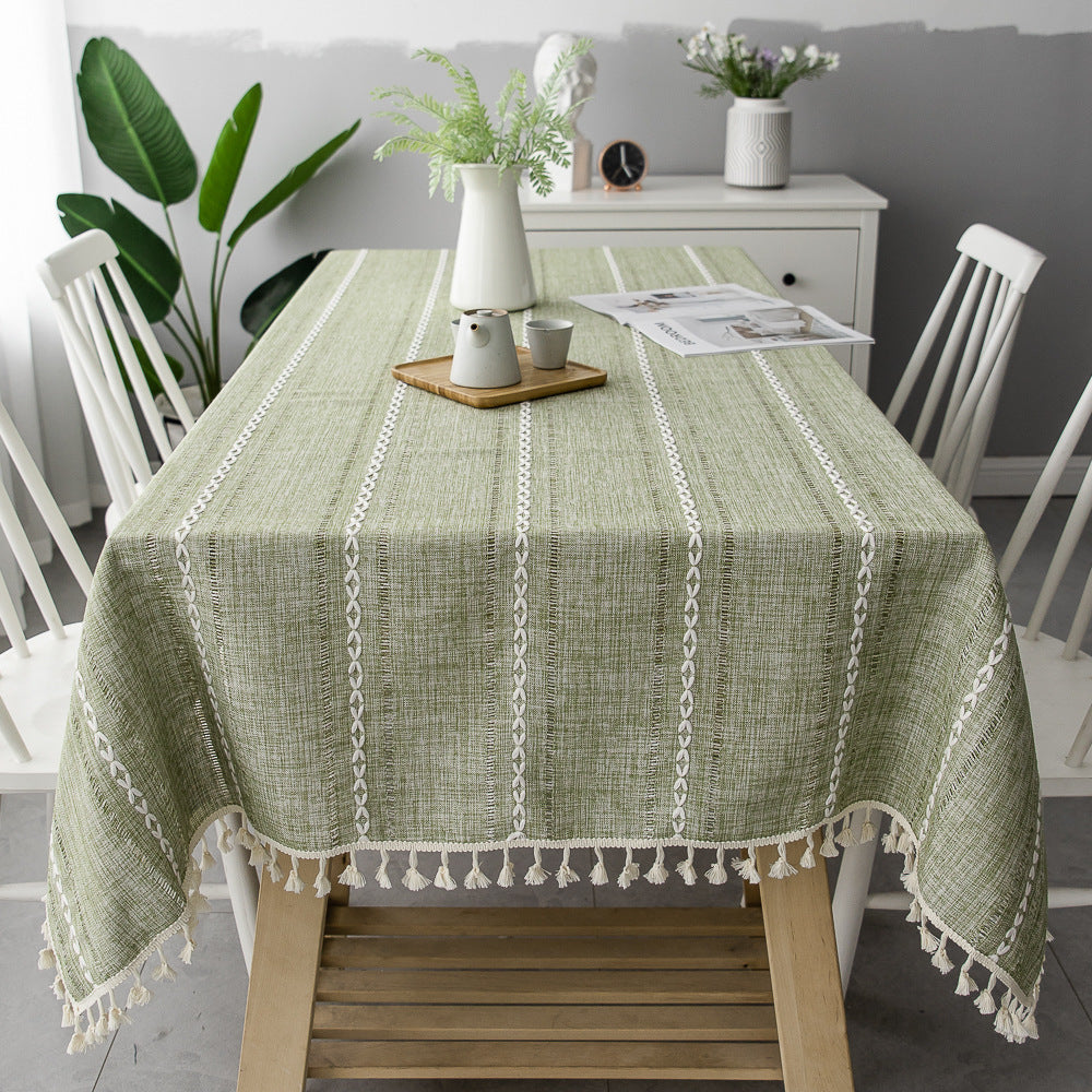 Katoenen Linnen Tafellaken Gestreept met Franjes 90x90-140x220 cm Stijlvol Tafeldecoratie Eettafel Diner | Sulvida