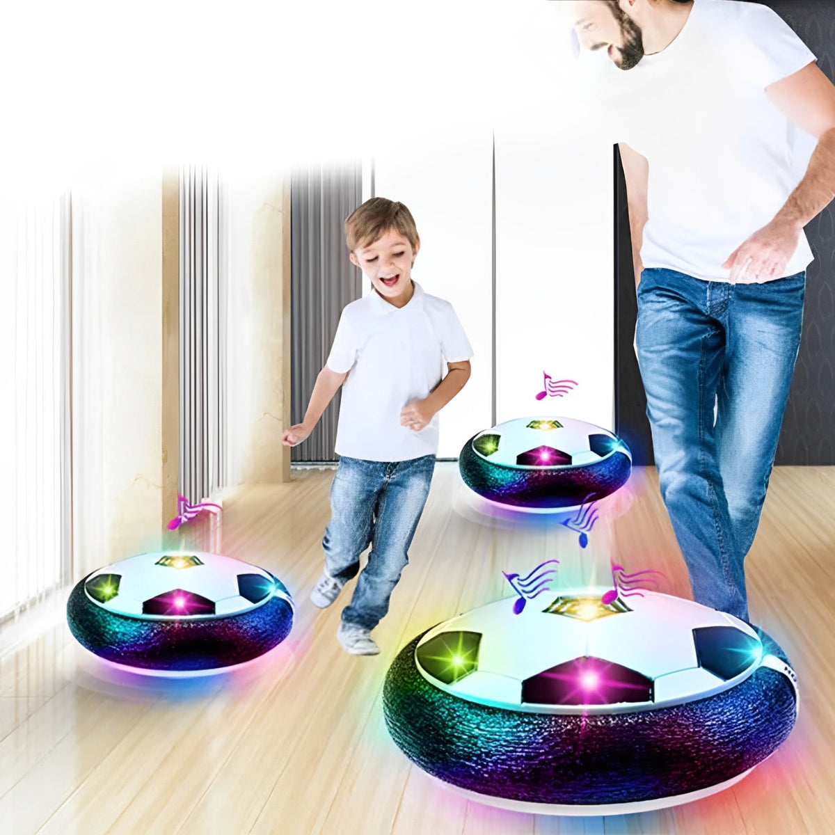 Fußballspiel mit schwebendem Ball, 2 Stück, für Kinder, drinnen und draußen, mit LED-Beleuchtung, interaktives Spielzeug | Sulvida