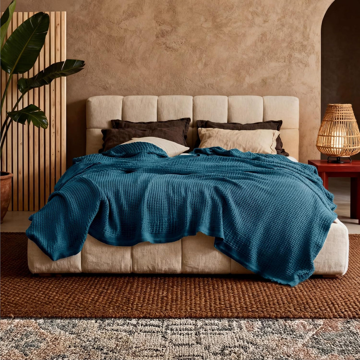 Katoenen Wafelweefsel Deken Queen Size Zacht Ademend Licht Luxe Zomerdeken voor Bed Bank Slaapkamer Comfort | Sulvida