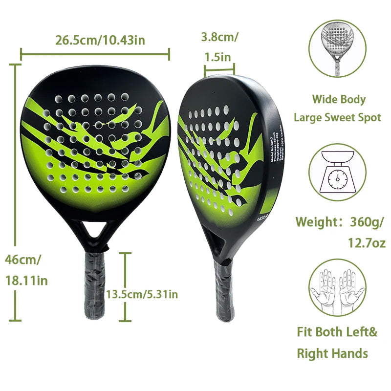 Raquette de padel pour débutants en fibre de carbone, 365g, noyau en mousse EVA, forme ronde, légère, pour le contrôle et le confort | Sulvida