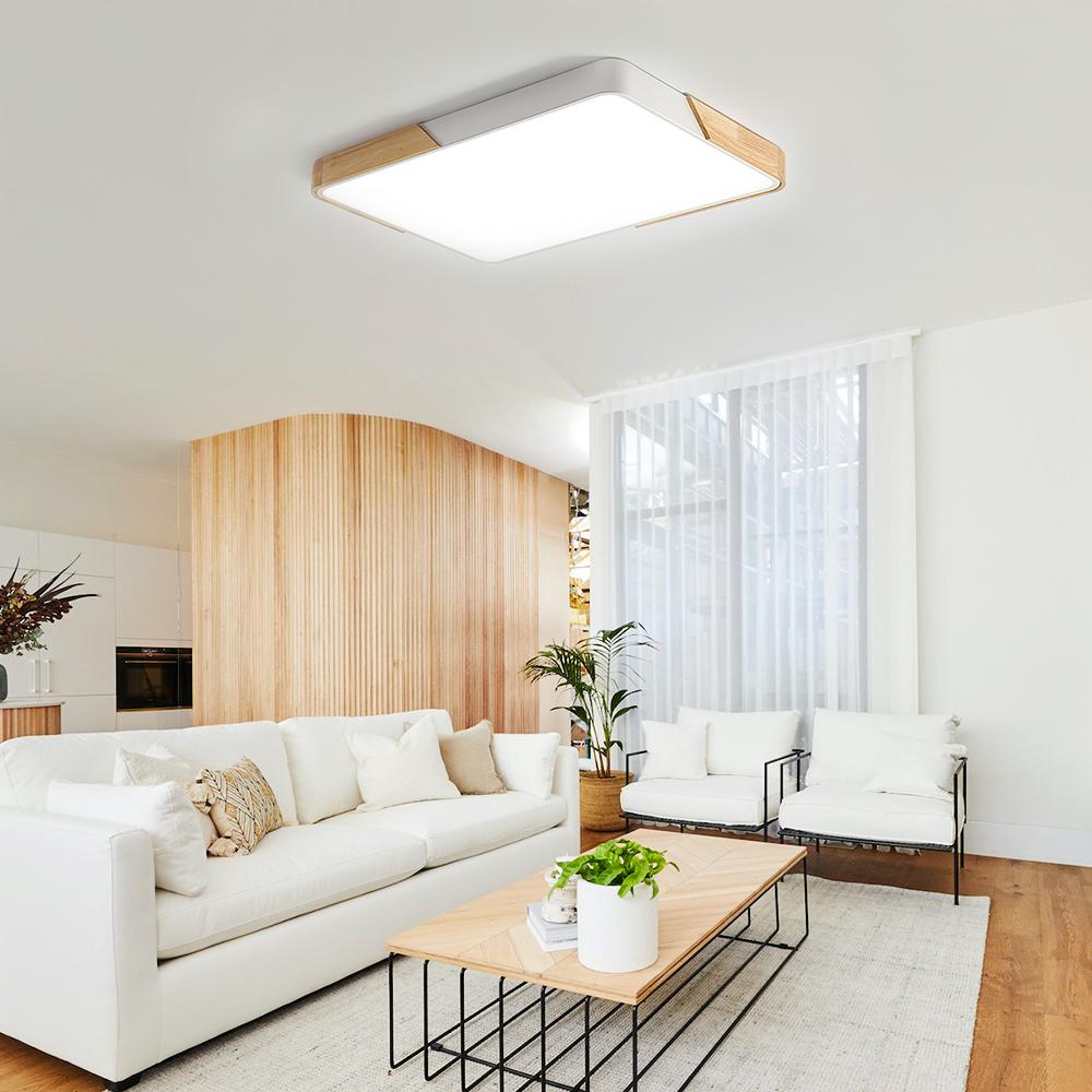 Plafonnier LED moderne rectangulaire en bois et acrylique, à intensité et température de couleur réglables, 3000K-6000K, cuisine, salon, chambre | Sulvida