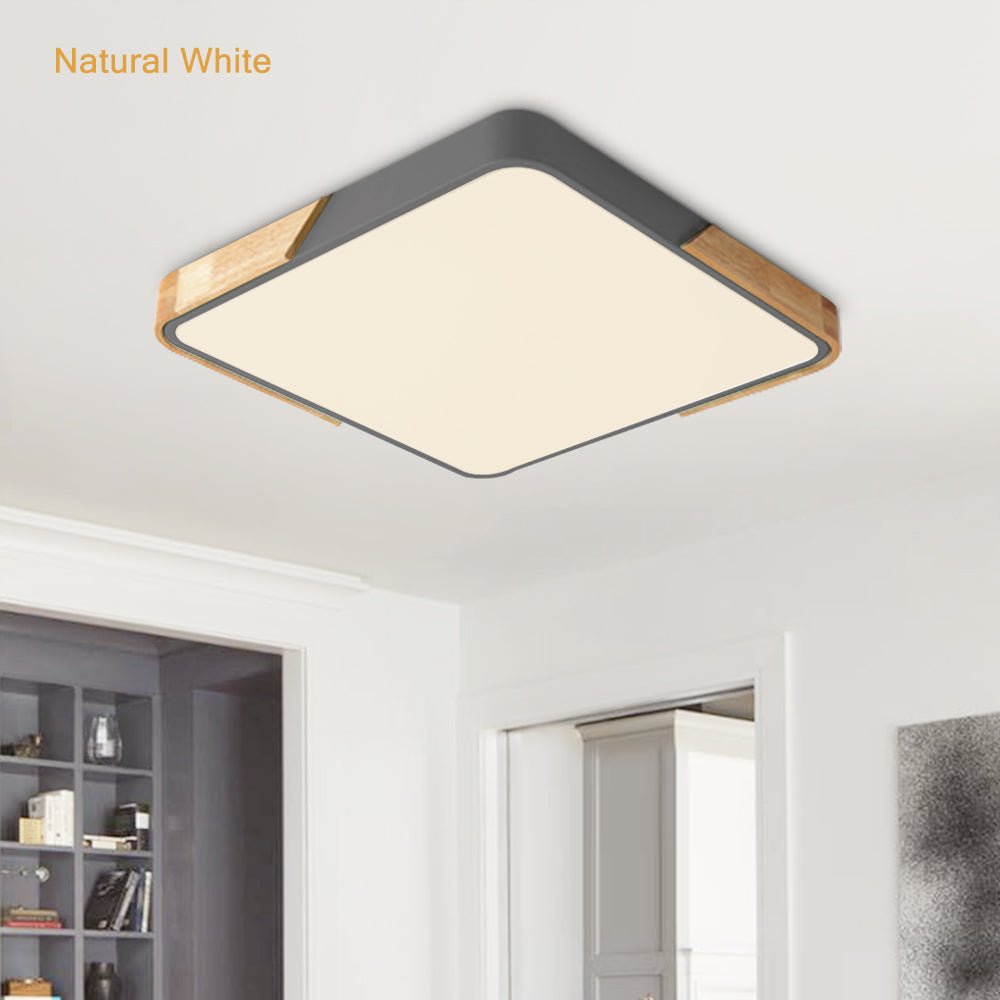 Plafonnier LED moderne rectangulaire en bois et acrylique, à intensité et température de couleur réglables, 3000K-6000K, cuisine, salon, chambre | Sulvida