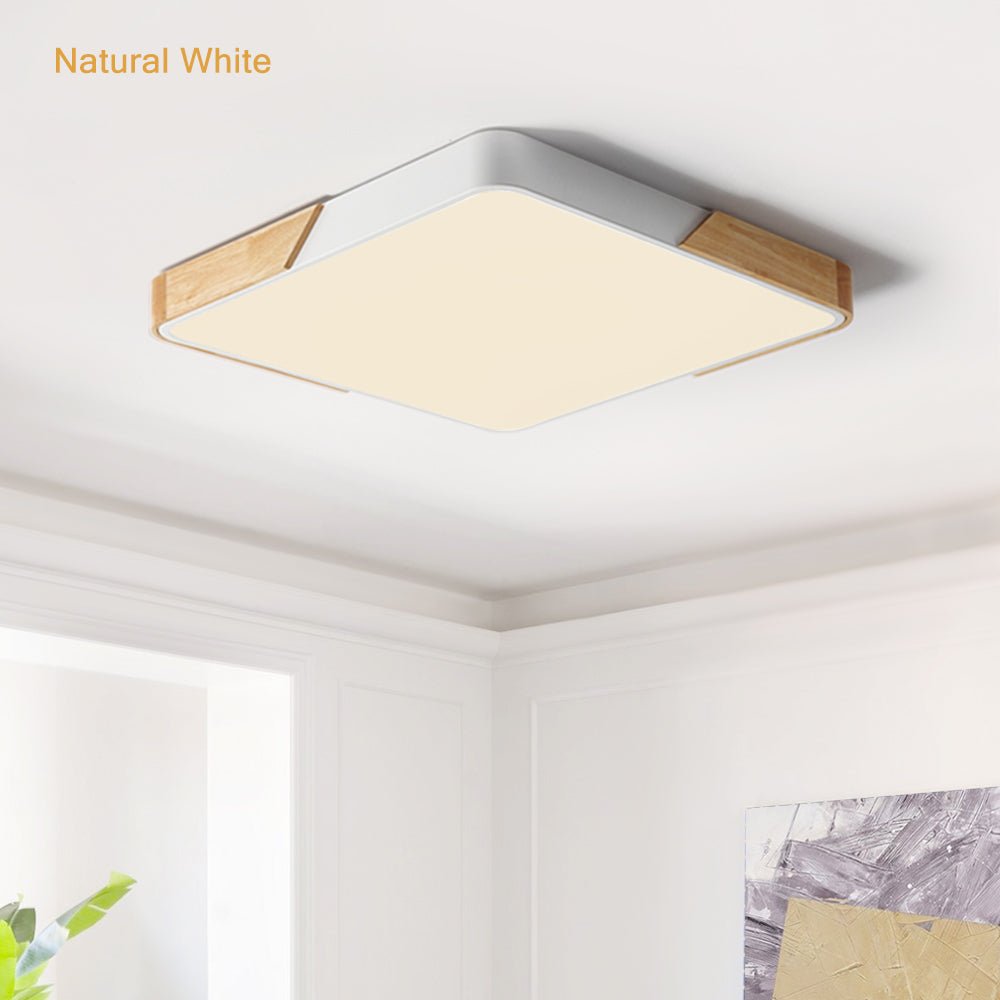 Plafonnier LED moderne rectangulaire en bois et acrylique, à intensité et température de couleur réglables, 3000K-6000K, cuisine, salon, chambre | Sulvida