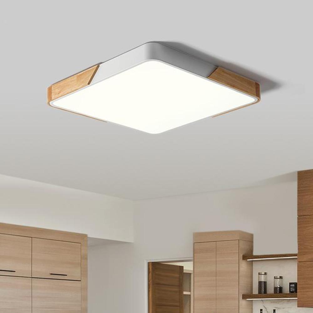 Plafonnier LED moderne rectangulaire en bois et acrylique, à intensité et température de couleur réglables, 3000K-6000K, cuisine, salon, chambre | Sulvida