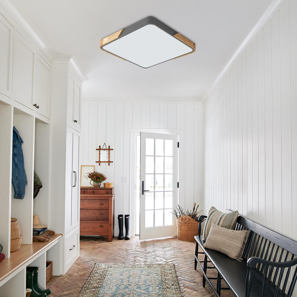 Plafonnier LED moderne rectangulaire en bois et acrylique, à intensité et température de couleur réglables, 3000K-6000K, cuisine, salon, chambre | Sulvida