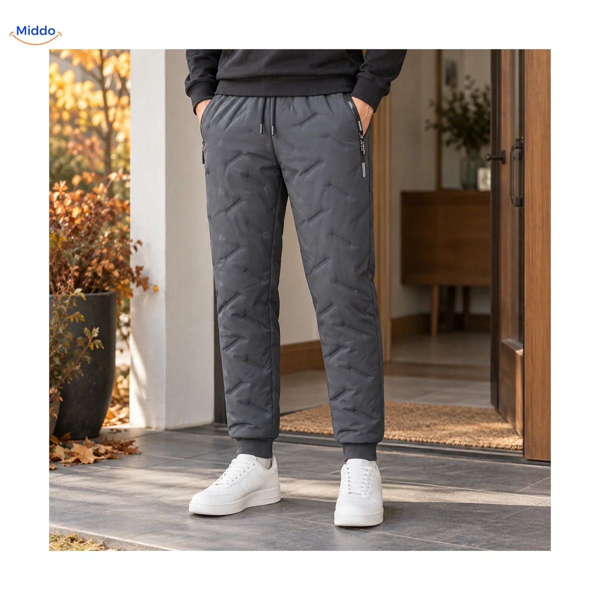 Gevoerde Winterbroek Heren Zwart Grijs Teddy Voering Rechte Pijpen Ribboord Elastische Taille Comfortabel M-7XL | Sulvida
