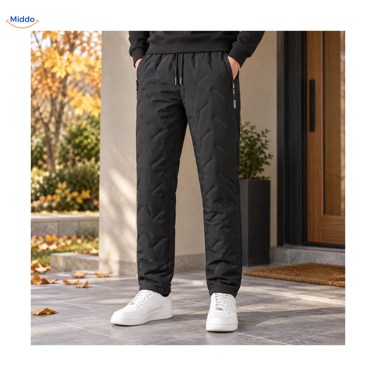 Gevoerde Winterbroek Heren Zwart Grijs Teddy Voering Rechte Pijpen Ribboord Elastische Taille Comfortabel M-7XL | Sulvida