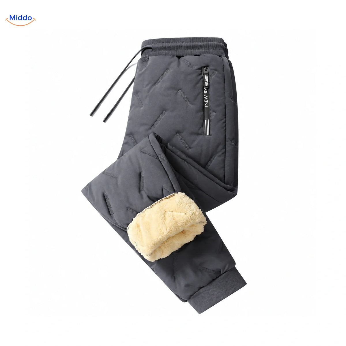 Gevoerde Winterbroek Heren Zwart Grijs Teddy Voering Rechte Pijpen Ribboord Elastische Taille Comfortabel M-7XL | Sulvida