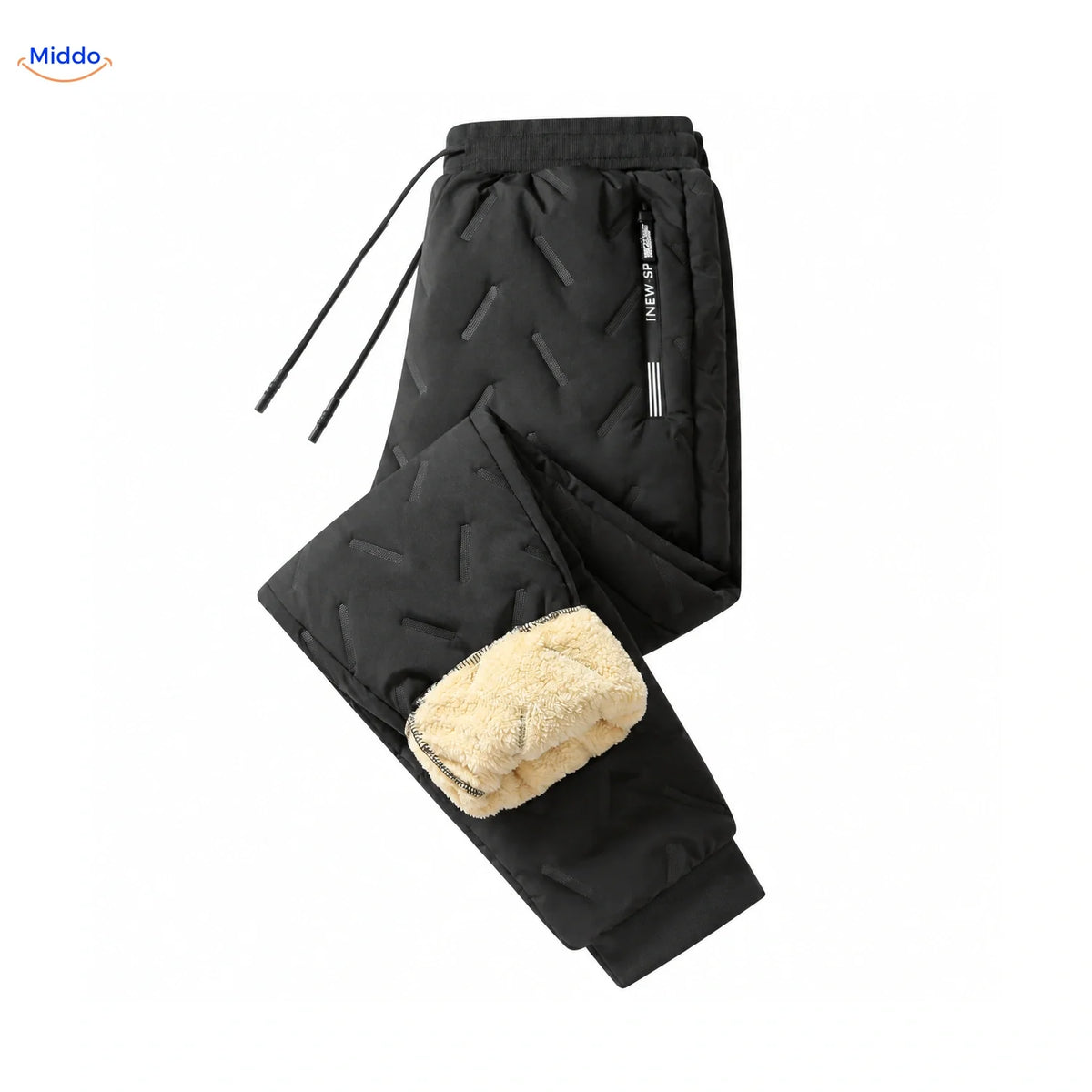 Gevoerde Winterbroek Heren Zwart Grijs Teddy Voering Rechte Pijpen Ribboord Elastische Taille Comfortabel M-7XL | Sulvida