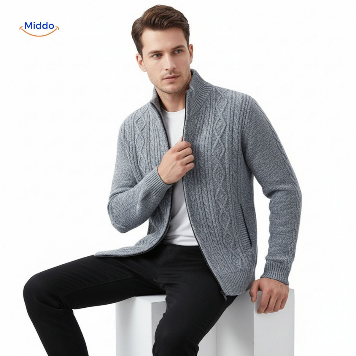 Gebreid heren vest gevoerd warm ribboorden ritssluiting casual bovenlaag elegante pasvorm herfst winter | Sulvida