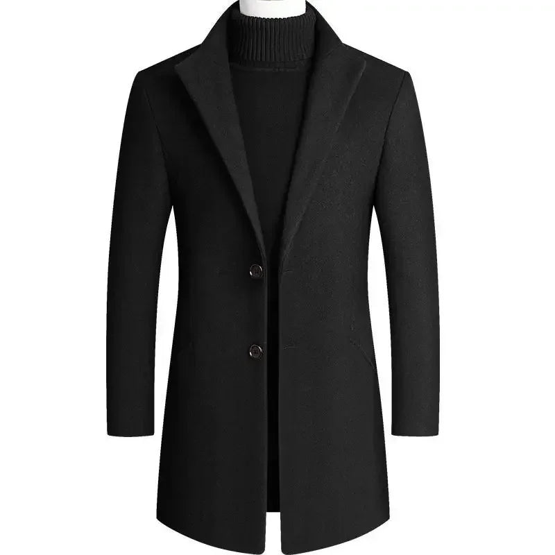 Wollen Jas Heren met Notch Revers Casual Winterjas Tailored Fit Middenlengte Overjas Wol Herenjassen Mode | Sulvida