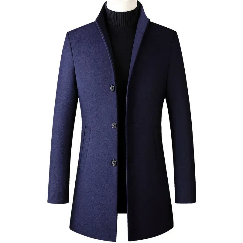 Wollen Jas Heren met Notch Revers Casual Winterjas Tailored Fit Middenlengte Overjas Wol Herenjassen Mode | Sulvida