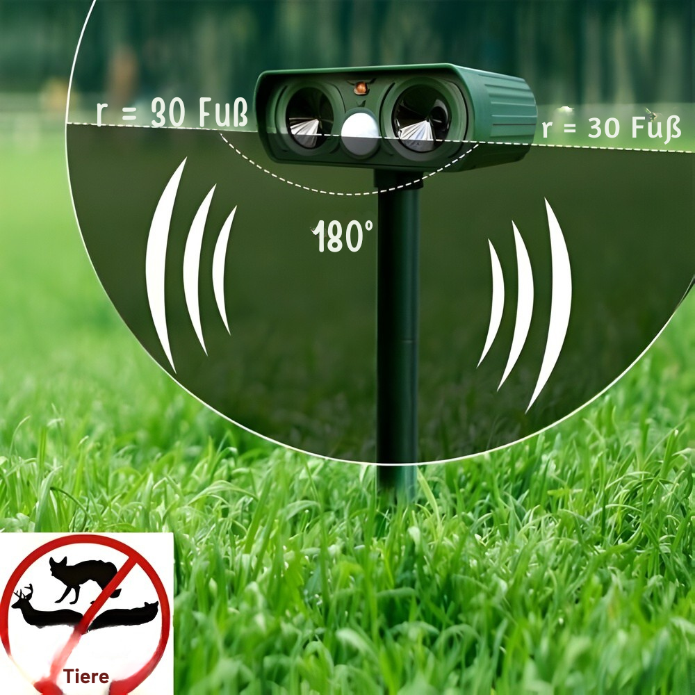 Solar Tiervertreiber Ultraschall 8–10m IP66 13,5–45,5kHz Garten