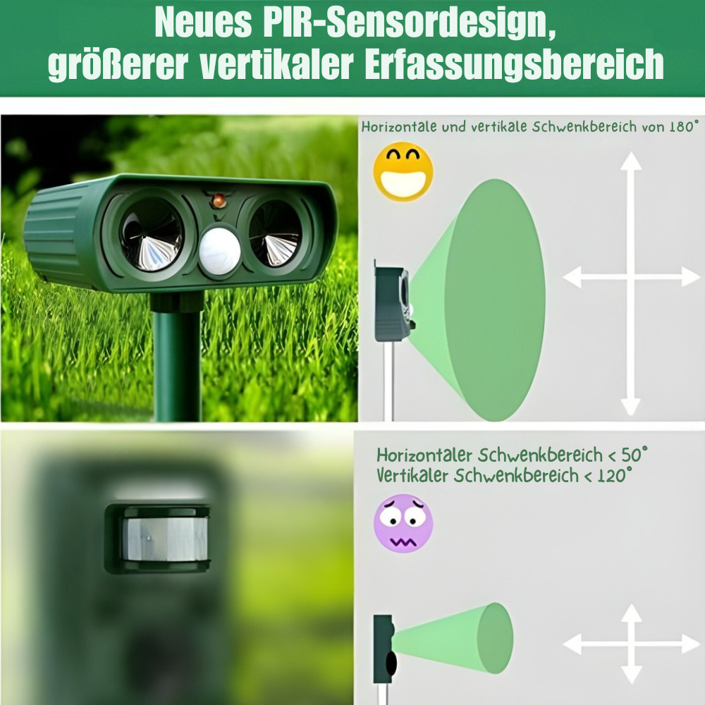 Solar Tiervertreiber Ultraschall 8–10m IP66 13,5–45,5kHz Garten