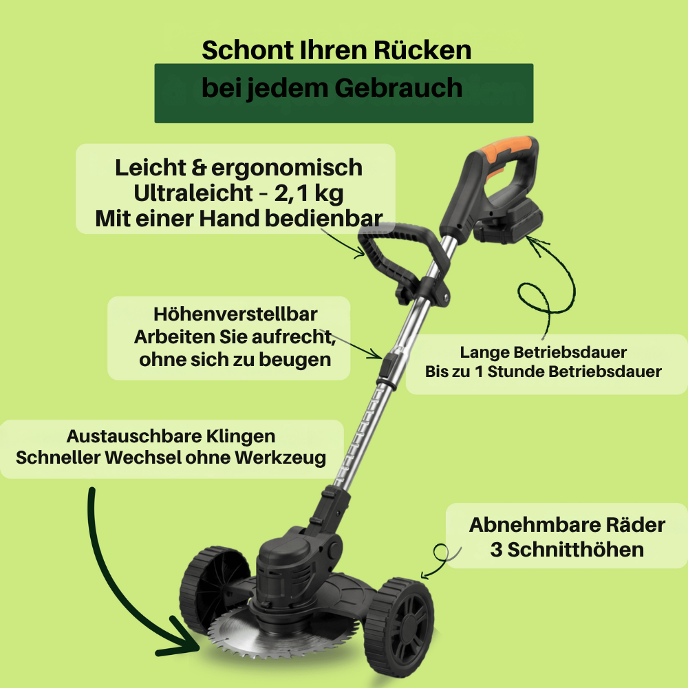 Draadloze Grastrimmer 21V 850W 3-in-1 Accu Trimmer Kantensnijder Gazonmaaier voor Tuin Gras Onkruid Onderhoud | Sulvida