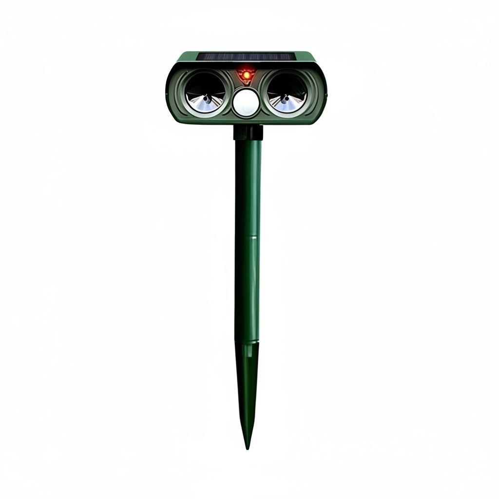 Ultrasone dierenverjager op zonne-energie tuinbescherming PIR-sensor IP66 waterdicht 8-10 meter bereik | Sulvida