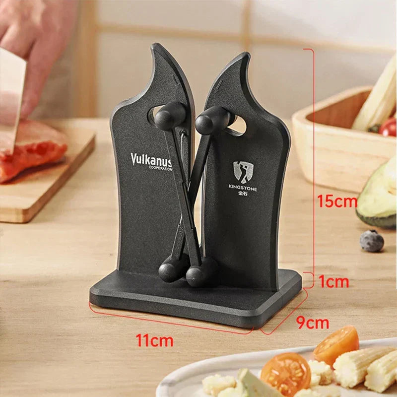 Drietraps Messenslijper Zwart Roestvrij Staal Professioneel Keukenmes Slijpen Compact Slim Design Scherp | Sulvida