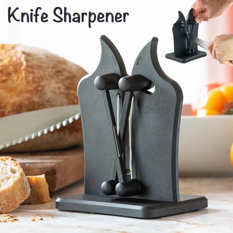 Drietraps Messenslijper Zwart Roestvrij Staal Professioneel Keukenmes Slijpen Compact Slim Design Scherp | Sulvida