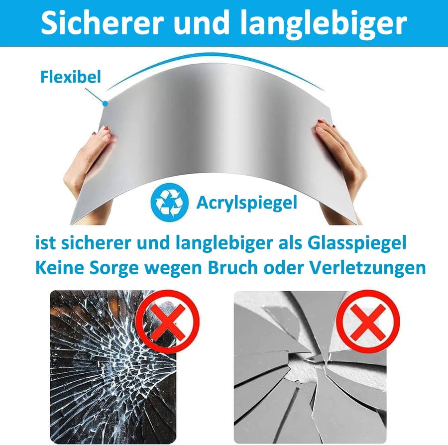 Buigbare Spiegelfolie 50×50 cm Flexibel Zelfklevend Plexiglas Veilig Spiegelvel Breukbestendig Decoratie | Sulvida