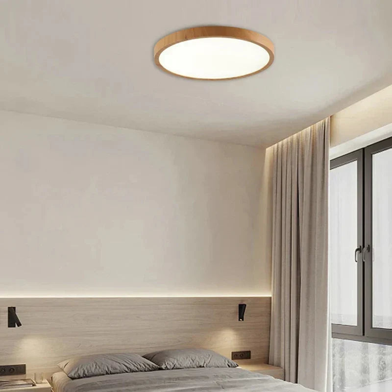 Ultradunne Ronde Plafondlamp Notenhout Modern Design 30cm 40cm Warm Sfeerverlichting Scandinavisch Woonkamer | Sulvida