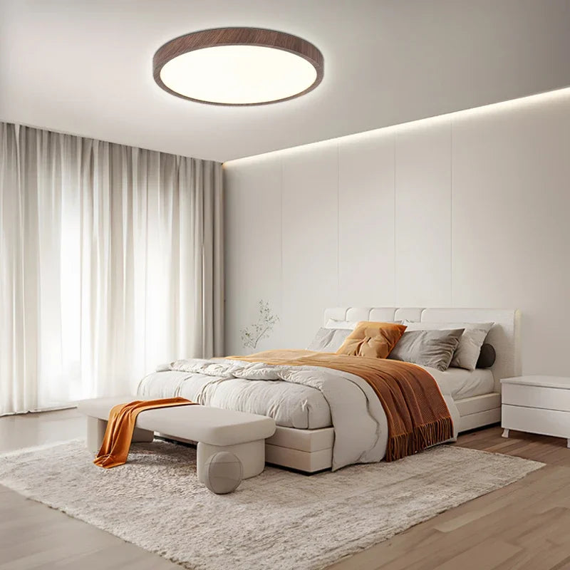 Ultradunne Ronde Plafondlamp Notenhout Modern Design 30cm 40cm Warm Sfeerverlichting Scandinavisch Woonkamer | Sulvida