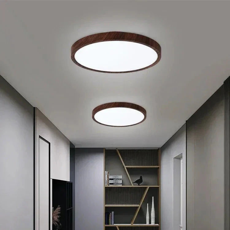 Ultradunne Ronde Plafondlamp Notenhout Modern Design 30cm 40cm Warm Sfeerverlichting Scandinavisch Woonkamer | Sulvida