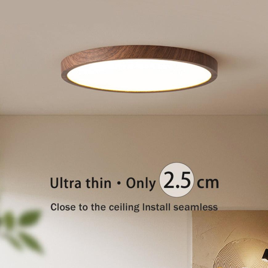 Ultradunne Ronde Plafondlamp Notenhout Modern Design 30cm 40cm Warm Sfeerverlichting Scandinavisch Woonkamer | Sulvida