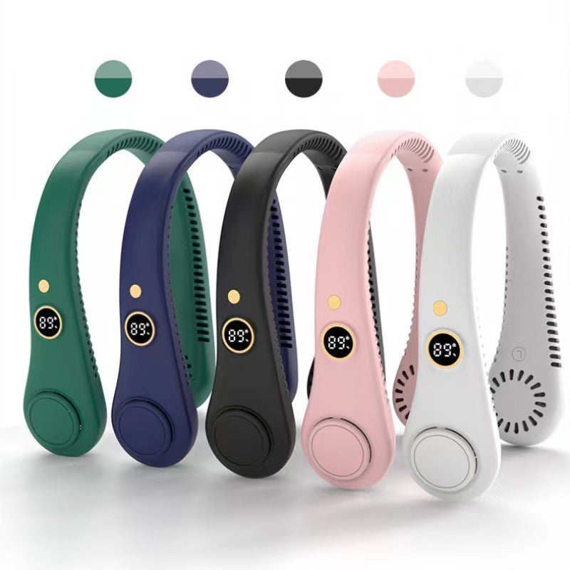 Draagbare Nekventilator Oplaadbaar 5 Snelheden Handsfree Design Koeling Onderweg Zwart Wit Roze Blauw Groen | Sulvida