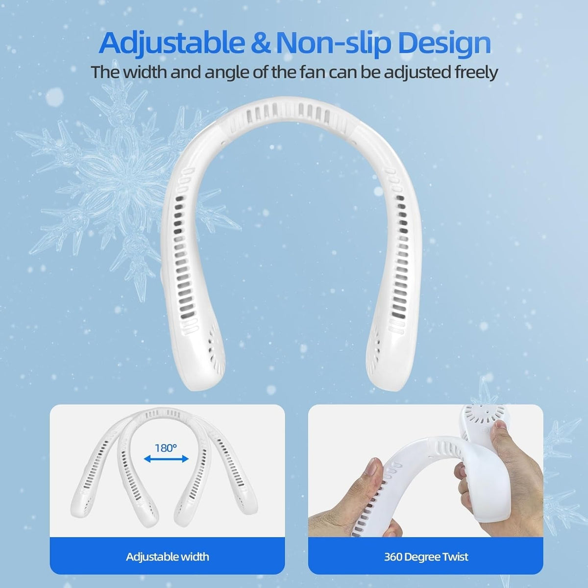 Draagbare Nekventilator Oplaadbaar 5 Snelheden Handsfree Design Koeling Onderweg Zwart Wit Roze Blauw Groen | Sulvida