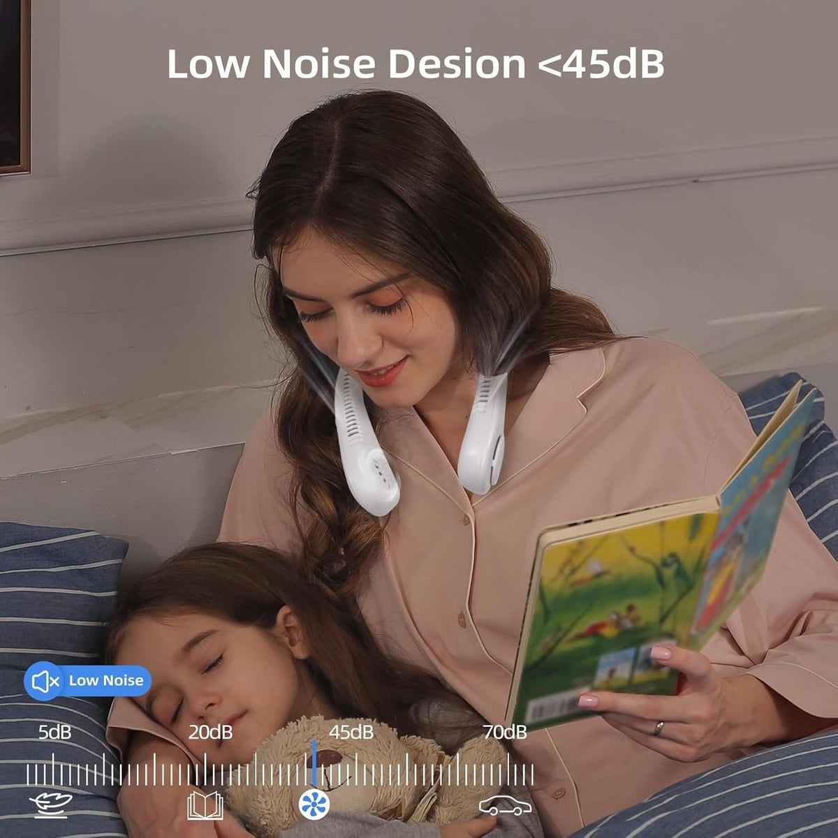 Draagbare Nekventilator Oplaadbaar 5 Snelheden Handsfree Design Koeling Onderweg Zwart Wit Roze Blauw Groen | Sulvida