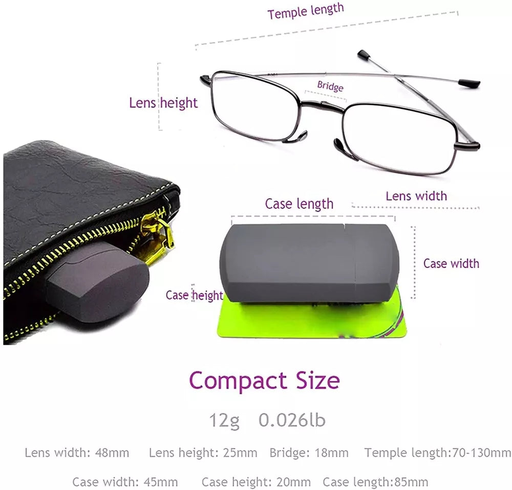 Opvouwbare Leesbril met Opbergetui Draagbaar Compact Design Metalen Montuur Unisex voor Lezen Onderweg | Sulvida