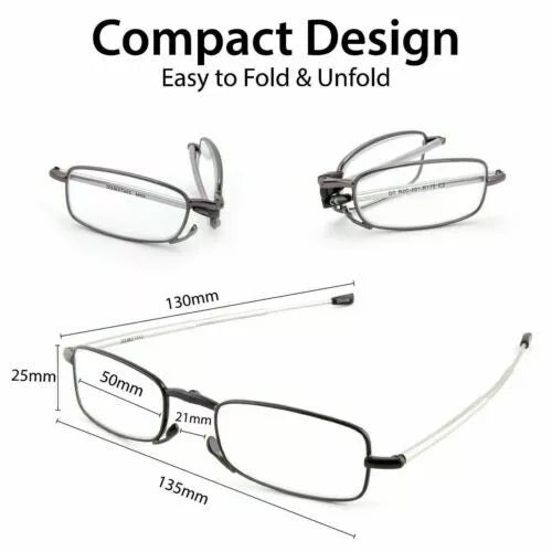 Opvouwbare Leesbril met Opbergetui Draagbaar Compact Design Metalen Montuur Unisex voor Lezen Onderweg | Sulvida