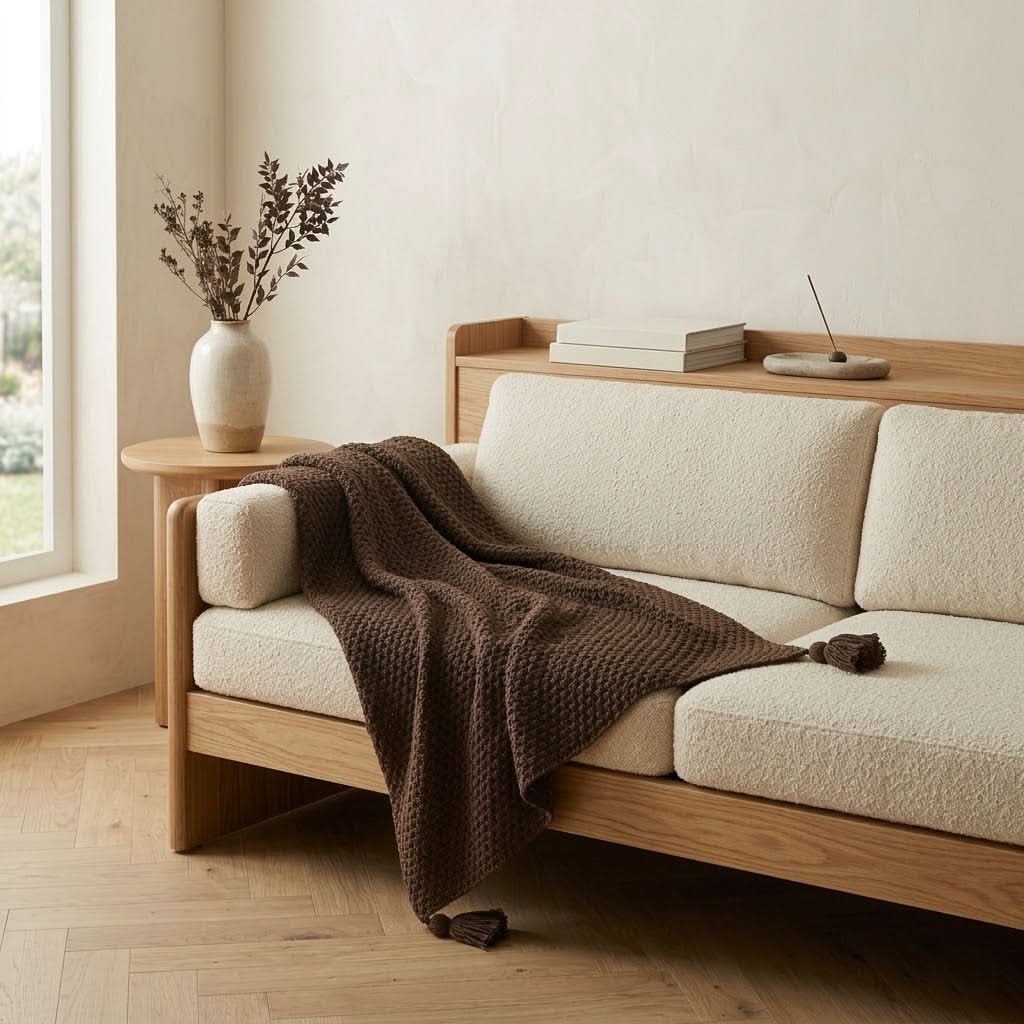 Handgebreid plaid met kwastjes zachte wol gestructureerd decoratief 130x170 cm woonkamer slaapkamer bank | Sulvida