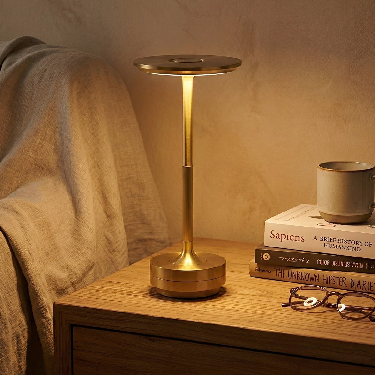 Dimbare LED Tafellamp met USB-C Oplaadbaar Metalen Design Bedlamp Bureaulamp Drie Lichtstanden Nachtlampje | Sulvida