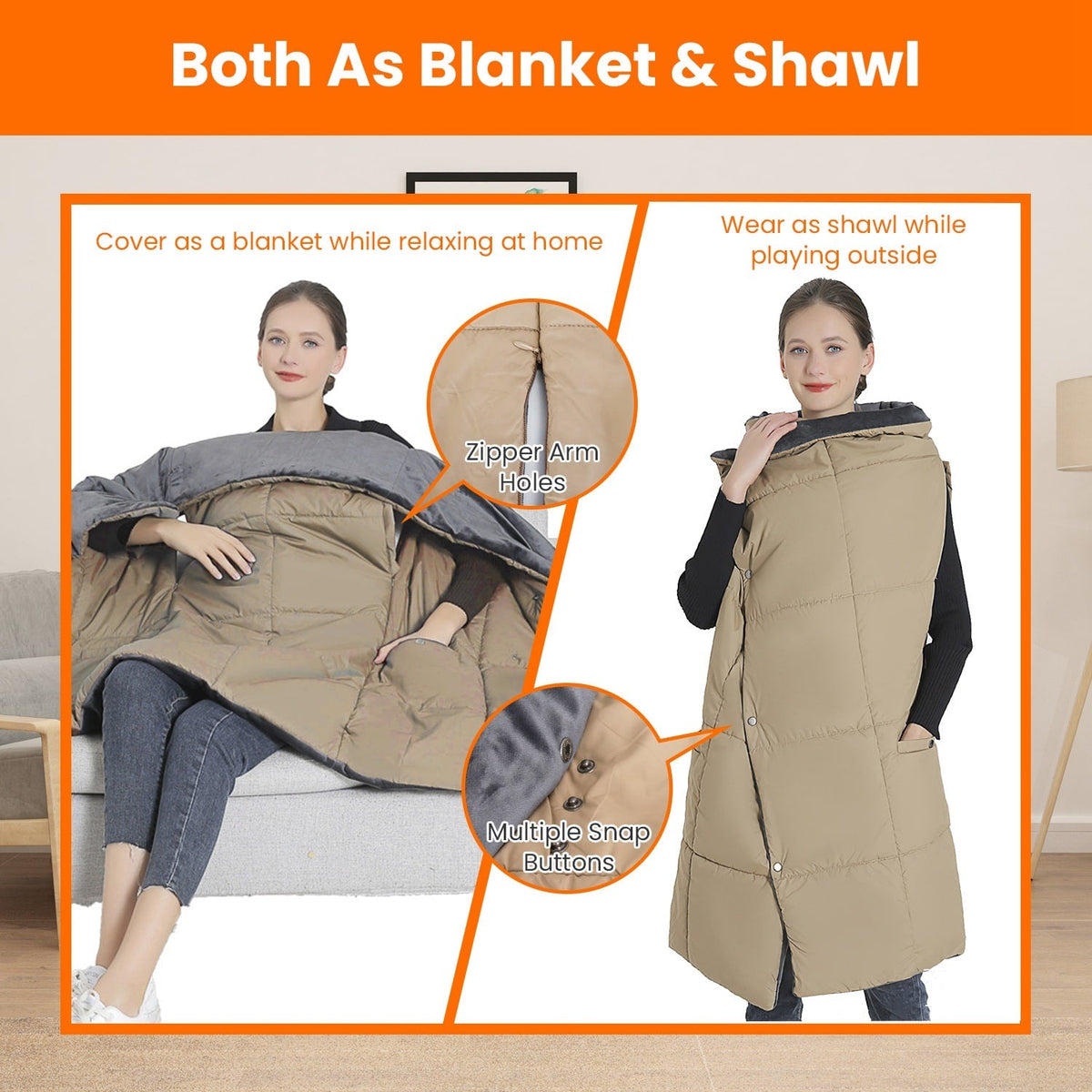 USB Verwarmde Deken met Ritsarmsgaten en 6 Verwarmingszones Draagbaar Fleece Plaid Thuiswerken Outdoor | Sulvida